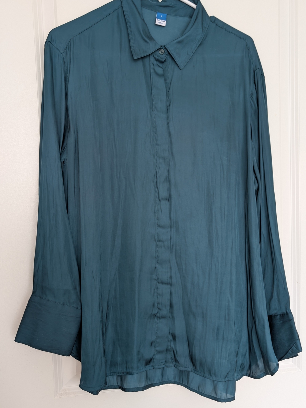 Old Navy Green Button-Down Silk-Look Blouse
